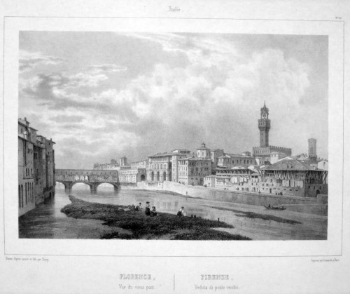 DEROY Auguste Victor - FIRENZE, Veduta di Ponte Vecchio